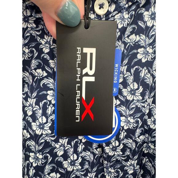 Ralph Lauren RLX Golf Performance UV Protection Floral Print Polo Navy Large - Picture 9 of 9